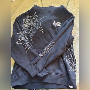 Broken Promises Black Crewneck Sweater with Web Design